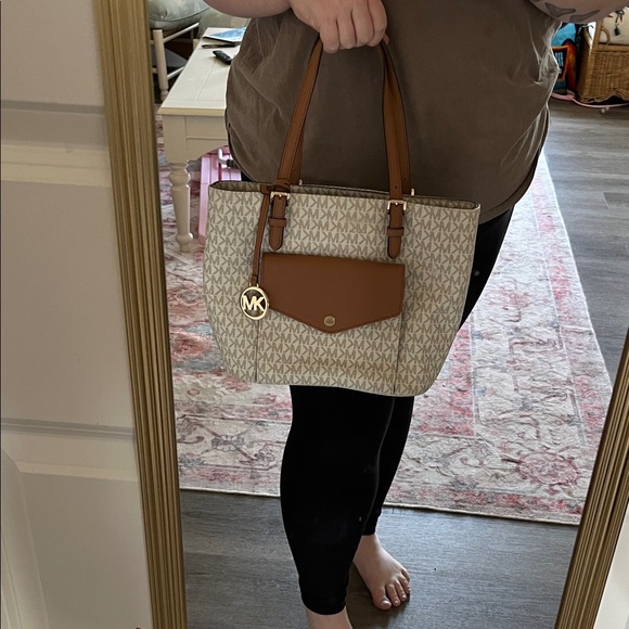 Michael Kors Beige Logo Tote with Brown Trim - Picture 11 of 11
